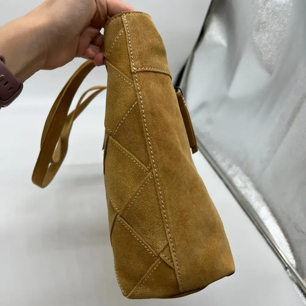 American Leather Co. Women Handbags Mercer Suede Woven Tote Brown Cafe Latte